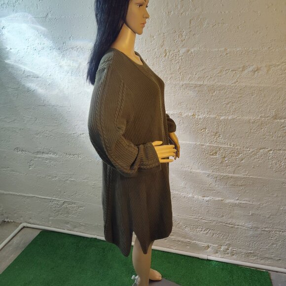 Jeanne Pierre Olive Green Long Sleeve Stretchy A-Line Midi Sweater Dress Size 1X - Picture 3 of 11